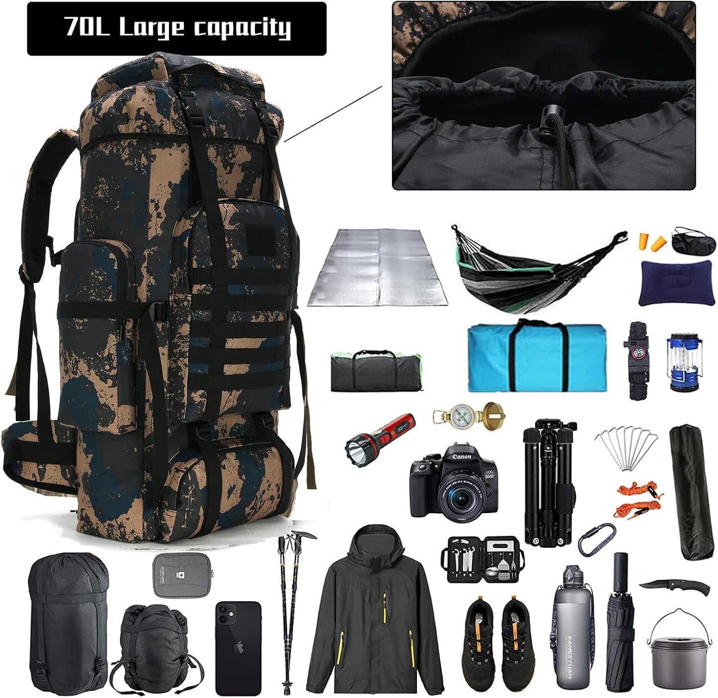 Hiking Backpack for Men 70L/100L Camping Backpack Military Rucksack Molle 3 Days Assault Pack for Climbing