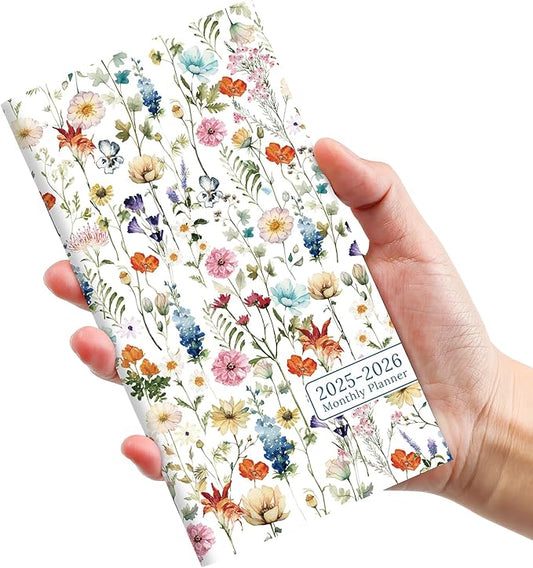 Pocket Calendar 2025-2026 for Purse, Two Year Monthly Planner Pocket Size, Jan 2025 to Dec 2026, Monthly Pocket Planner Small Size (6.5" x 3.5") - Wildflower
