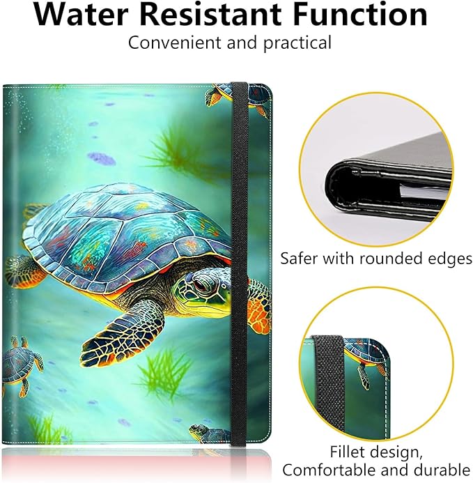 PU Leather Padfolio Folder Clipboard Portfolios Organizer Conference Document Organizer with Business Card Holder Storage Clipboard Writing Pad,Sea Turtles