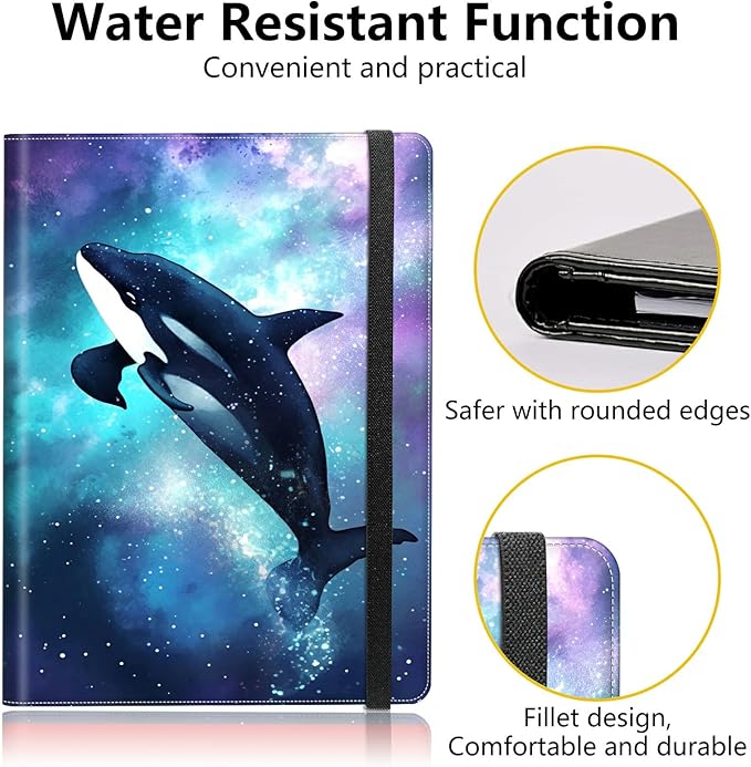PU Leather Padfolio Folder Clipboard Portfolios Organizer Conference Document Organizer with Business Card Holder Storage Clipboard Writing Pad,Orca Whale