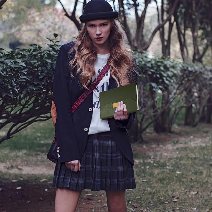 2025 Daily Monthly Planner - Calendar, January - December 2025, 100GSM Thick Paper, Leather Cover, Planner with Hourly Schedule,6.1" x 8.2", Daily Inside Page - Monthly Inside Page, Pen Holder, Bookmarks (Matcha green)