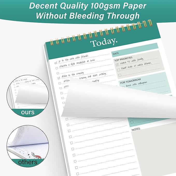 To Do List Notepad - Daily Planner Pad Undated 52 Sheets Tear Off, 6.5" x 9.8" Planning Pad Checklist Productivity Note Pad for Work and Personal Organized