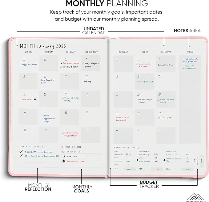 PRODUCTIVITY STORE Pro Max - Undated, 2025 Planner, 8.5" x 11" - The #1 Productivity Planner to Achieve Your 2025 Goals - Planner 2025-2026 - Pink - A4
