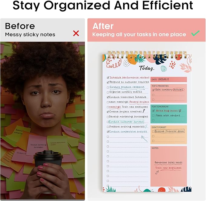 To Do List Pad - To Do List Notebook for Work with 52 Sheets, Undated Daily Planner Perfect for Daily Tasks and Goal Setting, To Do List Notepad Suitable for Office, Home and School-Blossom Grove