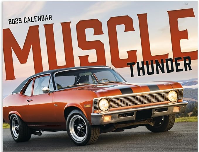 Muscle Thunder Car 2025 Hanging Wall Calendar - 19" x 11" (Open) 2025 Monthly Appointment Planner and Organizer. Muscle Cars with a ton of power with beautiful photography.