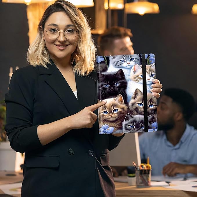 Padfolio Folder with Clipboard,Portfolios Organizer Clipboards with Storage Clipboard Writing Pad PU Leather Conference Document Organizer with Business Card Holder,Cute Cat