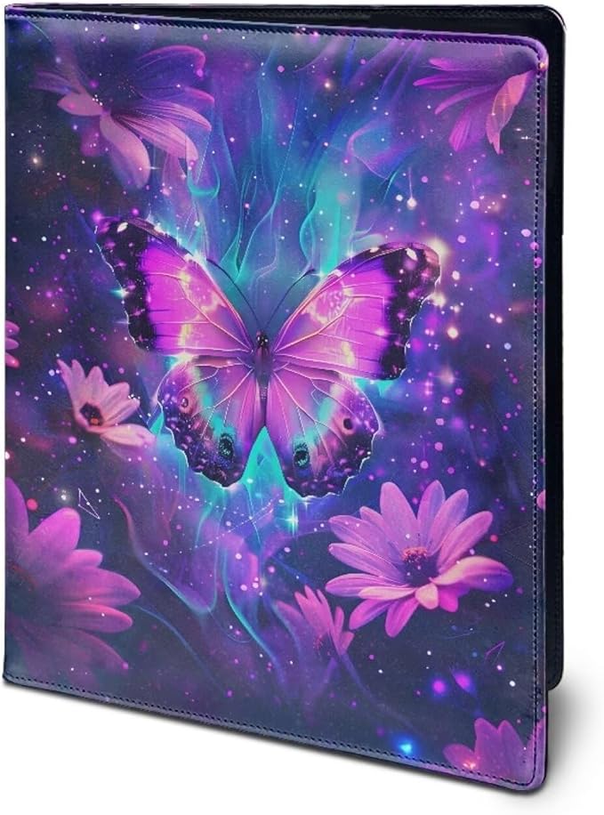 Cozeyat Purple Floral Butterfly Portfolio Binder PU Leather Padfolio Folder Business Document Organizer for Pad Notebook Resume for Women Girls Ladies