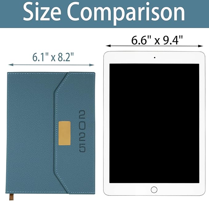 2025 Daily Monthly Planner - Calendar, January - December 2025, 100GSM Thick Paper, Leather Cover, Planner with Hourly Schedule,6.1" x 8.2", Daily Inside Page - Monthly Inside Page, Pen Holder, Bookmarks (Light blue)