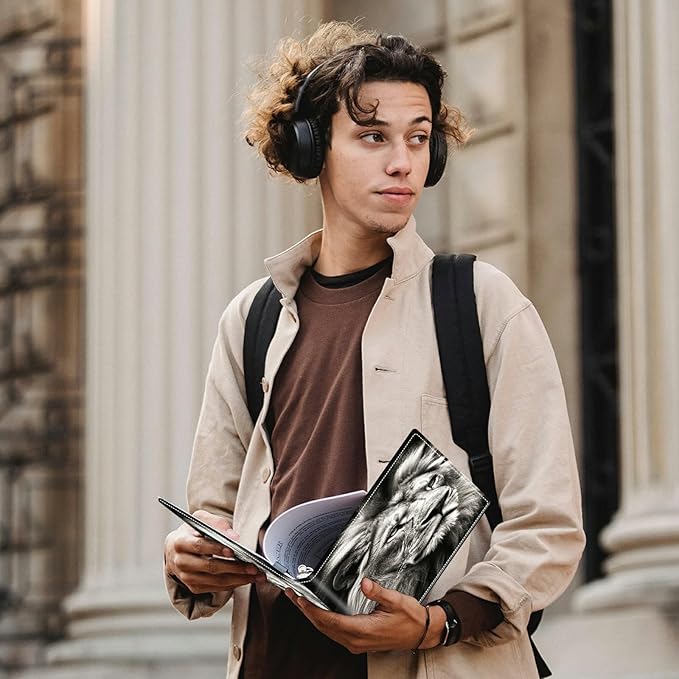 Lion Padfolio Folder with Clipboard,Portfolios Organizer Clipboards with Storage Clipboard Writing Pad PU Leather Conference Document Organizer with Business Card Holder