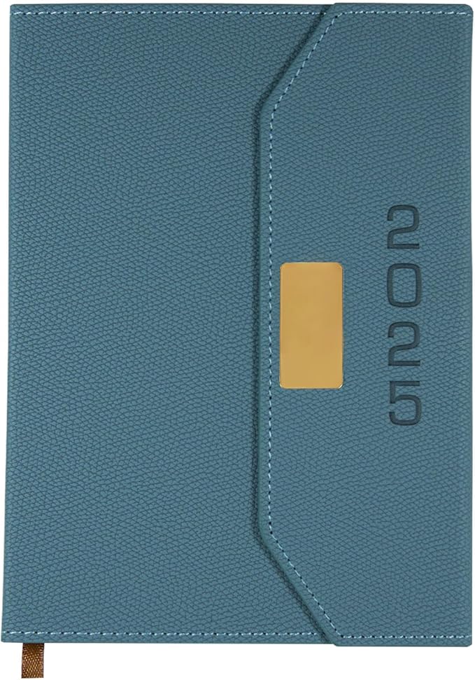 2025 Daily Monthly Planner - Calendar, January - December 2025, 100GSM Thick Paper, Leather Cover, Planner with Hourly Schedule,6.1" x 8.2", Daily Inside Page - Monthly Inside Page, Pen Holder, Bookmarks (Light blue)