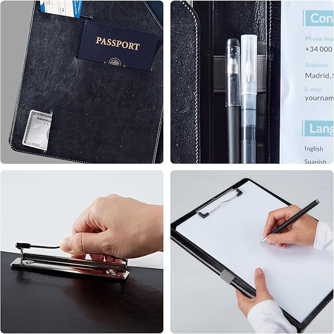 PU Leather Padfolio Clipboard Notepad with Pen Loop and Elastic Strap Interview/Resume Document Organizer for Business School Office,Swan and Tree