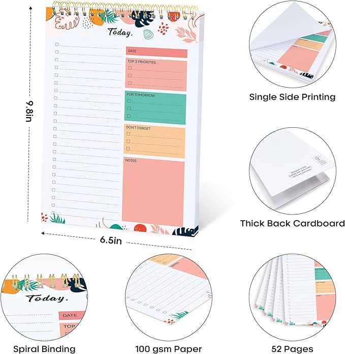 To Do List Pad - To Do List Notebook for Work with 52 Sheets, Undated Daily Planner Perfect for Daily Tasks and Goal Setting, To Do List Notepad Suitable for Office, Home and School-Blossom Grove