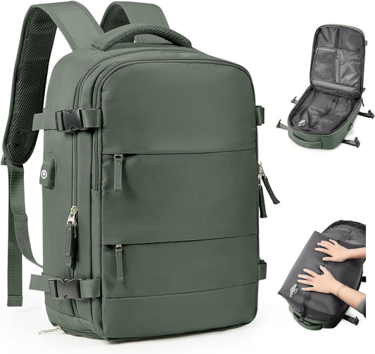 Vacuum Backpack Travel Laptop Backpacks For Women Men Carry On Backpack With Vacuum Compression Bags Seal Packing Personal Item Travel Bag Vacpack Backpacks Without Pump Olive Green