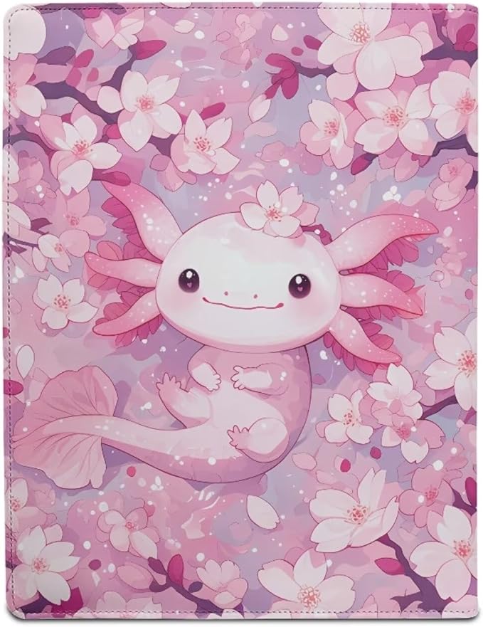 Cozeyat Cherry Blossoms Padfolio Portfolio Folder for Women, Cute Axolotl Folders for School Girls Business Interview Resume Portfolio A4 Size Document Organizer with Clipboard Card Holder