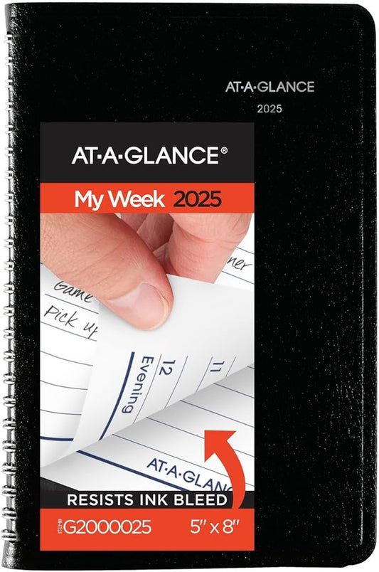AT-A-GLANCE 2025 Appointment Book Planner, Weekly, 5" x 8", Small, DayMinder, Black (G2000025)