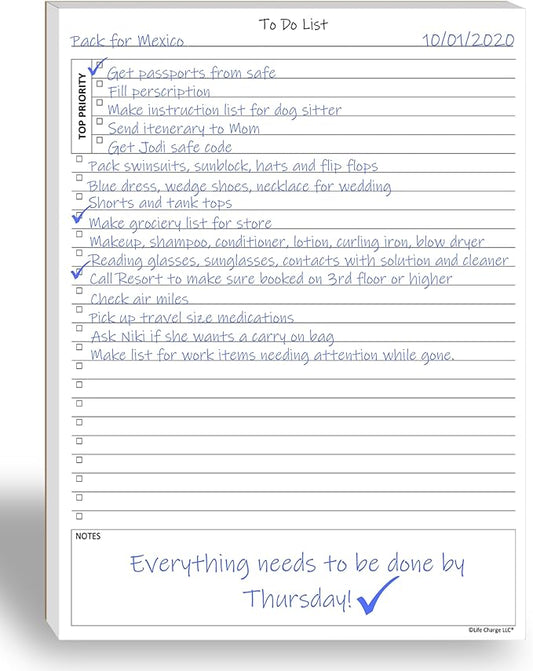 TO DO List Planner Notepad, 60 Page Planning Pad. Undated ToDo Checklist w/Priority & Note Sections. Organize & Track Projects, Clients or Daily Tasks. 8.5 X 11, A4 Tear Sheets.
