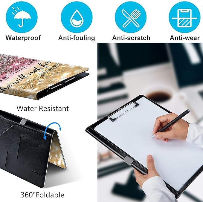 PU Leather Padfolio Clipboard Notepad with Pen Loop and Elastic Strap Interview/Resume Document Organizer for Business School Office,Christian Bible Psalm 46-5