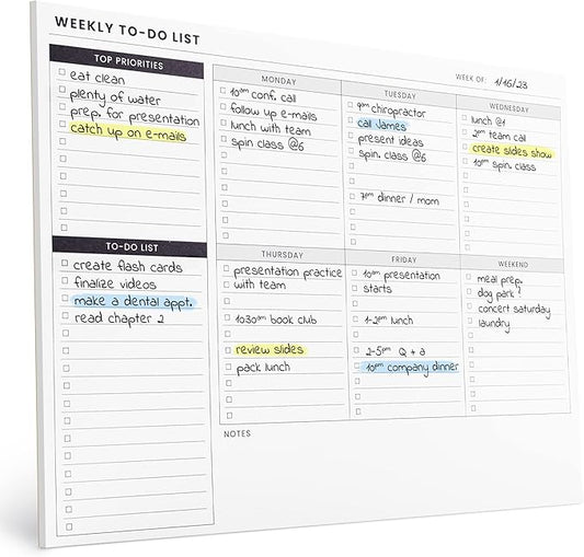 Weekly Planner Pad: To Do List Desk Notepad with Multiple Sections - 8.5x11" 52 Sheets - Undated Tear Off Notebook Calendar - Habit Planning Tracker, Task Goal Checklist Organizer - Agenda Plan Pad