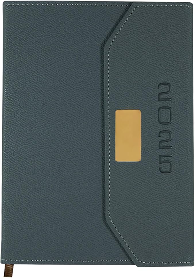 2025 Daily Monthly Planner - Calendar, January - December 2025, 100GSM Thick Paper, Leather Cover, Planner with Hourly Schedule,6.1" x 8.2", Daily Inside Page - Monthly Inside Page, Pen Holder, Bookmarks (Dark Gray)
