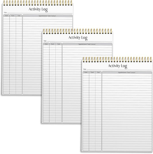 Better Office Products Activity Log Notepad, 8.5" x 11", Planning Note Pad, 50 Sheets, Double-Wire Spiral, Daily Time Tracking Productivity Checklist Organizer (3 Pack)