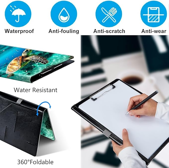 Sea Turtle PU Leather Padfolio Clipboard Notepad with Pen Loop and Elastic Strap Interview/Resume Document Organizer for Business School Office