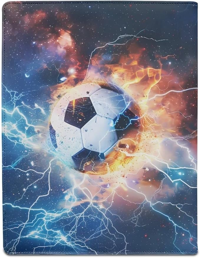 Cozeyat Fire Soccer Padfolio for Men PU Leather Portfolio Folder for Documents, Writing Pad for Business School Office Conference Notepad Clip Boards