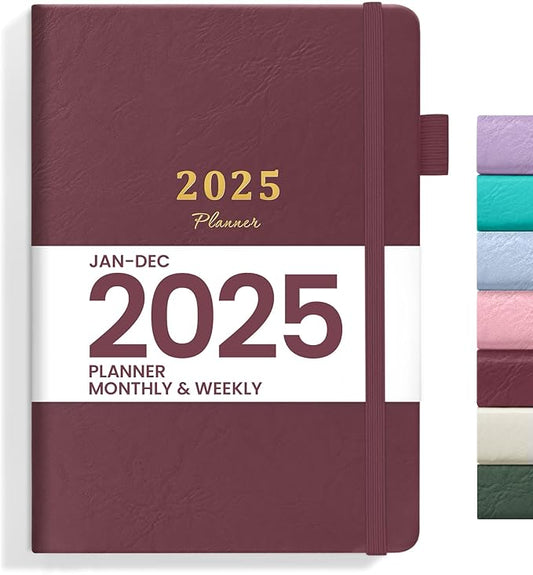 2025 Planner - Weekly and Monthly Planner, January 2025 to December 2025, Hardcover 2025 Calendar Planner Book, Inner Pocket, Perfect for Office Home School Supplies - A5 (5.8" x 8.4"), Wine Red