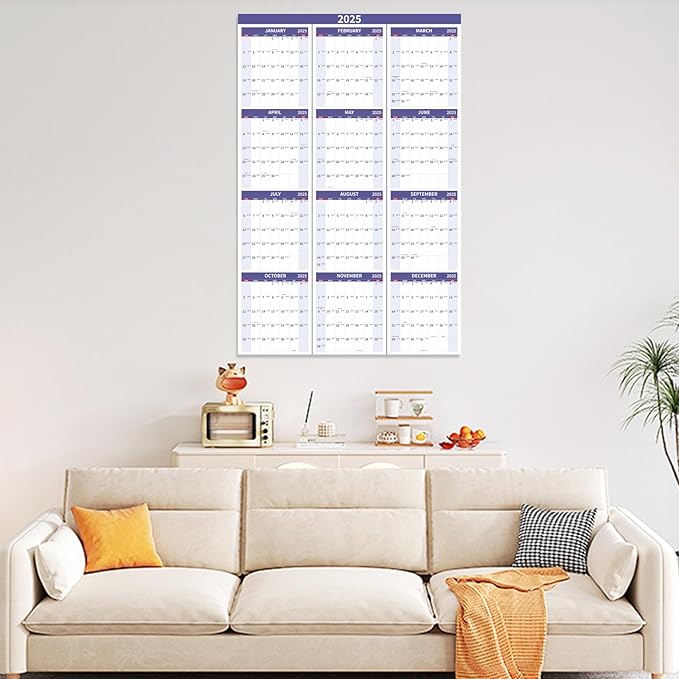 2025 Wall Calendar 34.8" x 22.8" Large Vertical Yearly Wall Hanging Calenda with Julian Date Thick Paper Calendar 12 Month Annual Wall Planner for Wall Office Fridge(Purple)
