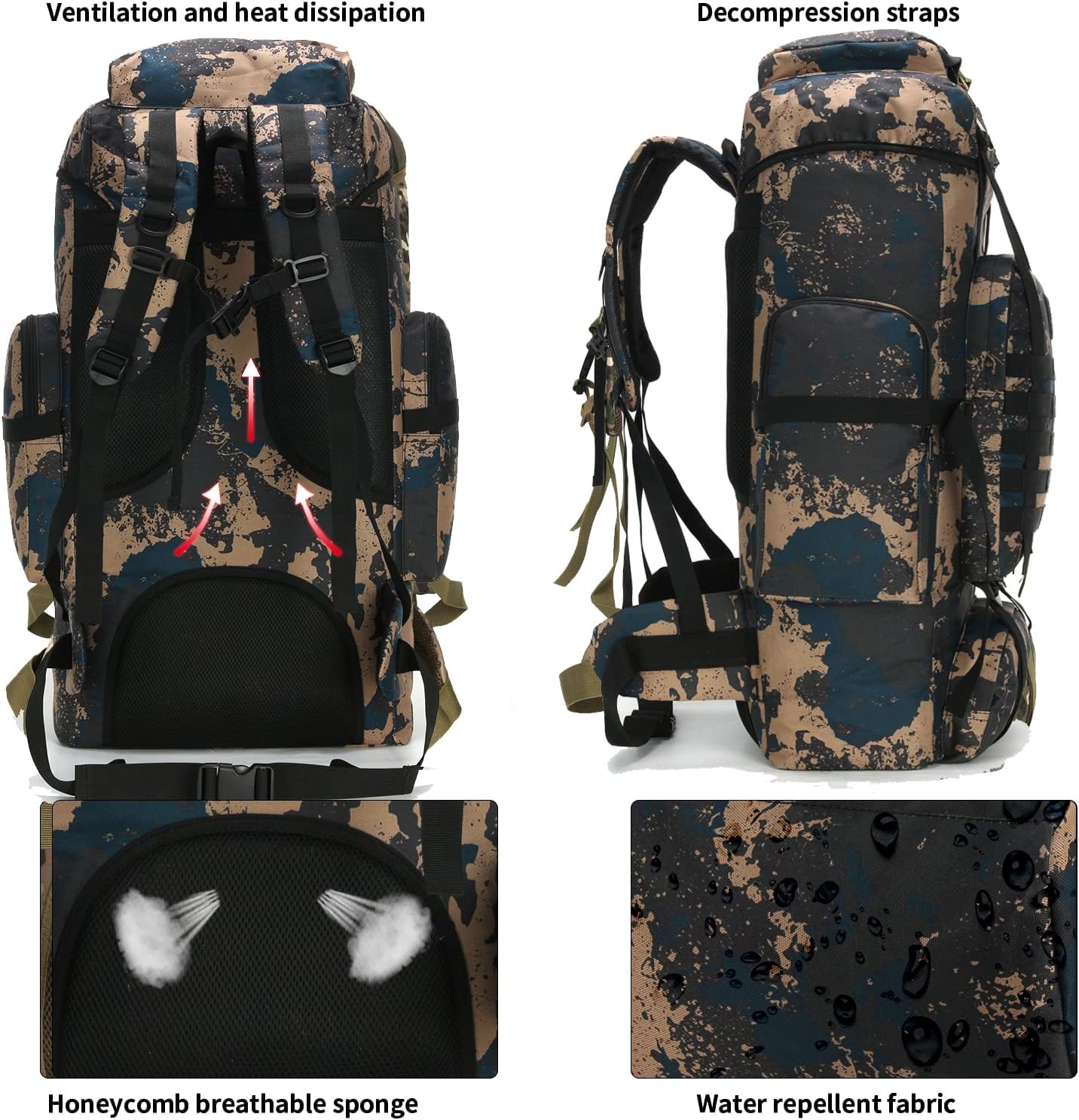 Hiking Backpack for Men 70L/100L Camping Backpack Military Rucksack Molle 3 Days Assault Pack for Climbing