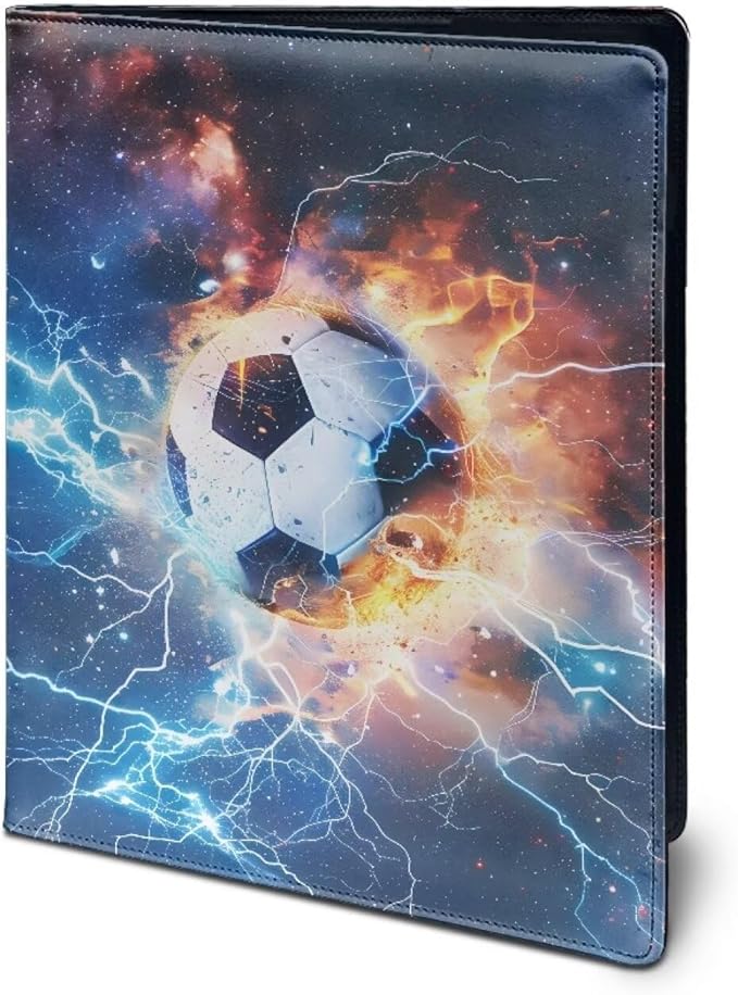 Cozeyat Fire Soccer Padfolio for Men PU Leather Portfolio Folder for Documents, Writing Pad for Business School Office Conference Notepad Clip Boards