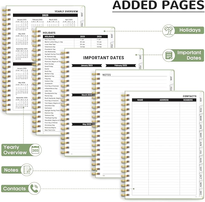 2025 Planner - Weekly and Monthly Planner, January 2025 to December 2025, Spiral Bound 2025 Calendar Planner Book, Inner Pocket, Perfect for Office Home School Supplies - A5 (6.3" x 8.5"), Sage Green