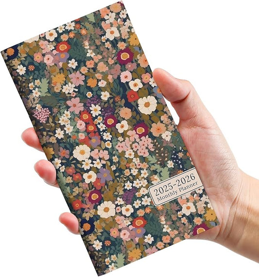 Pocket Calendar 2025-2026 for Purse, Two Year Monthly Planner Pocket Size, Jan 2025 to Dec 2026, Monthly Pocket Planner Small Size (6.5" x 3.5") - Petals