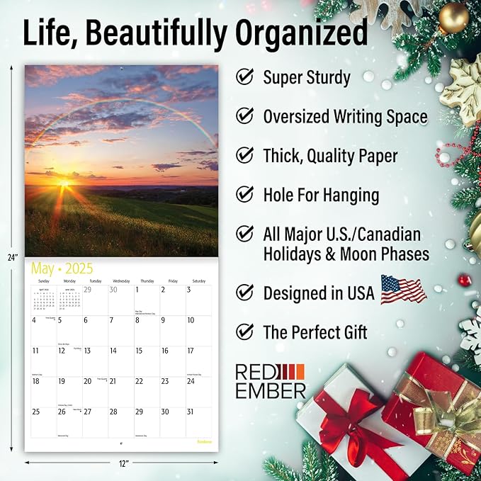 RED EMBER Rainbows 2025 Wall Calendar 12 Month | 12" x 24" Open | Thick & Sturdy Paper | Giftable | Calendar 2025