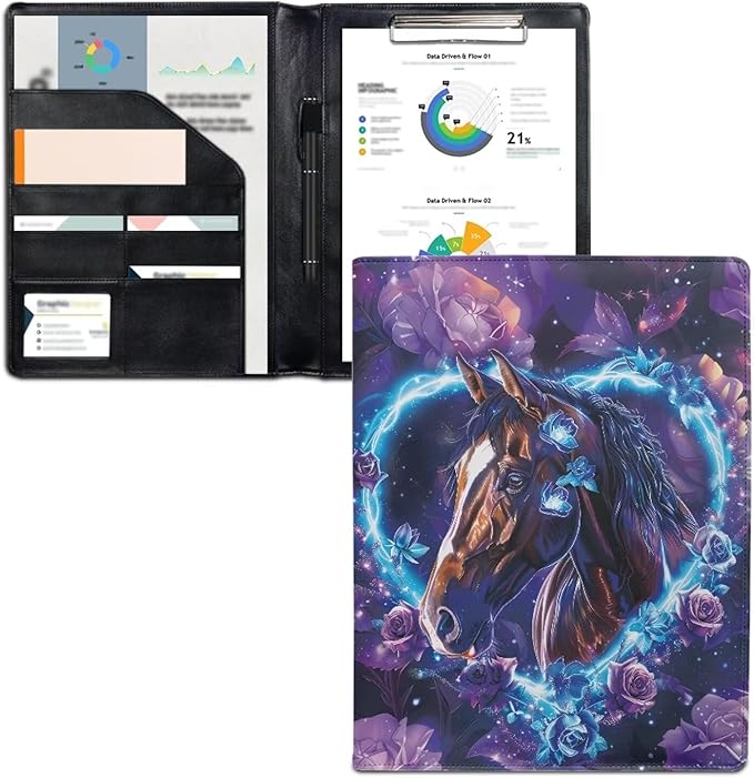 Cozeyat Heart Shape Horse Padfolio for Women Binder Portfolio Folder, PU Leather Folder A4 Conference Pad Document Organizer Notepad Holder