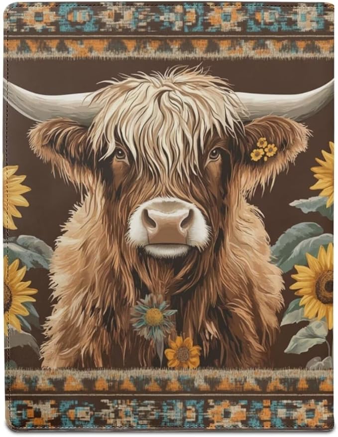 Cozeyat Padfolio with Clipboard for Men PU Leather Notepad Holder Legal Pad Holder Notebook Holder Western Highland Cow Padfolio - Business Gift