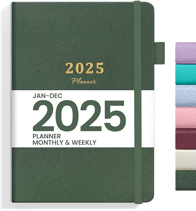 2025 Planner - Weekly and Monthly Planner, January 2025 to December 2025, Hardcover 2025 Calendar Planner Book, Inner Pocket, Perfect for Office Home School Supplies - A5 (5.8" x 8.4"), Green