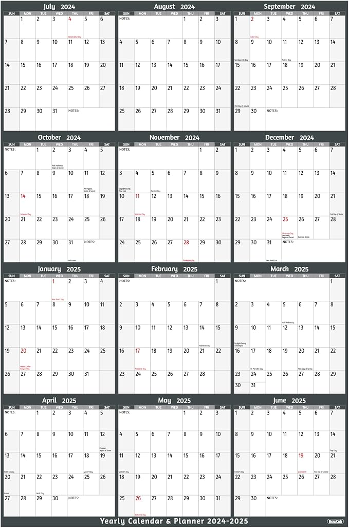 Yearly Wall Calendar 2024-2025 - Large Yearly Calendar Vetical, Jul 2024 - Jun 2025, 25.2" x 38.2" (Open), 2024-2025 Calendar, Large Wall Calendar, Full Year Paper Calendar with Notes, Thicker Paper