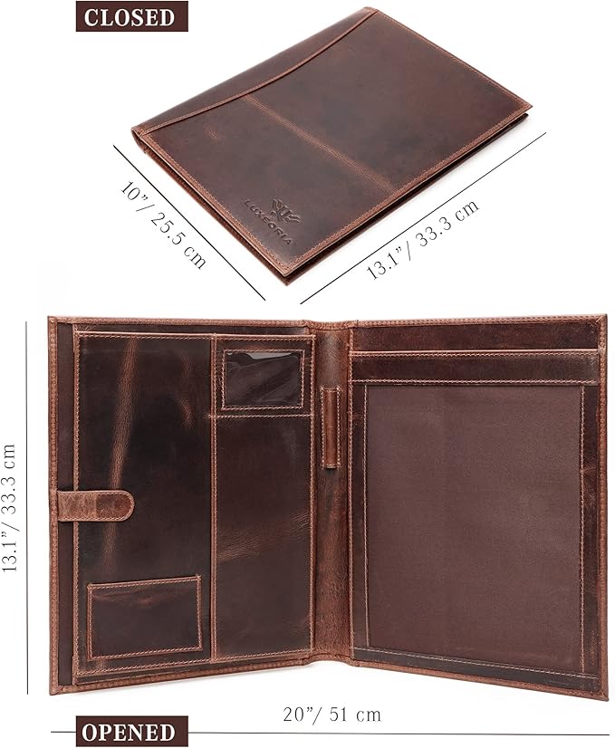 Leather Portfolio Binder, Professional Organizer Padfolio – Resume Folder, Business Card & Document Holder, Portfolios for Men & Women, Office & Business Supplies by Luxeoria | (Medium - Brown)