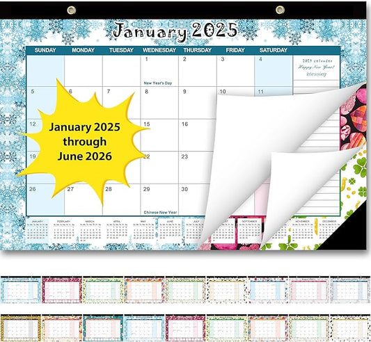 GuassLee Desk Calendar 2025, 2025 Desktop Calendar Monthly Pages 17" x 11.5" Runs from January 2025 to June 2026-18 Monthly Hanging Calendar with Corner Protectors for School, Home and Office