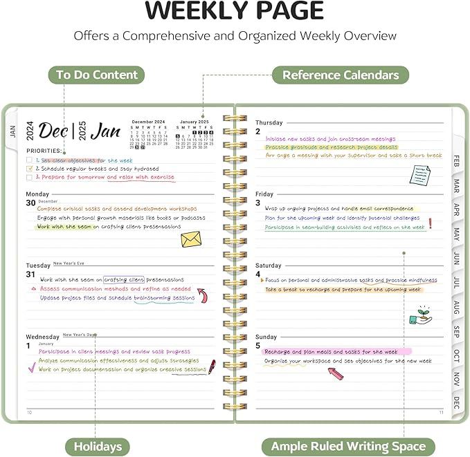 2025 Planner - Weekly and Monthly Planner, January 2025 to December 2025, Spiral Bound 2025 Calendar Planner Book, Inner Pocket, Perfect for Office Home School Supplies - A5 (6.3" x 8.5"), Sage Green