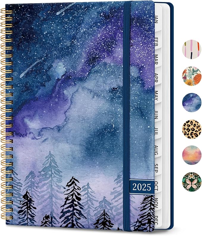 2025 Planner Weekly and Monthly, Jan 2025 - Dec 2025, Hardcover 2025 Calendar Planner Book with Monthly Tabs, Inner Pocket, Aesthetic Planner 2025 for Office Home School Planning - A5 (6.3" x 8.5"), Spiral Bound, Meteor Forest