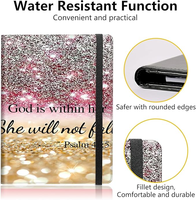 PU Leather Padfolio Clipboard Notepad with Pen Loop and Elastic Strap Interview/Resume Document Organizer for Business School Office,Christian Bible Psalm 46-5