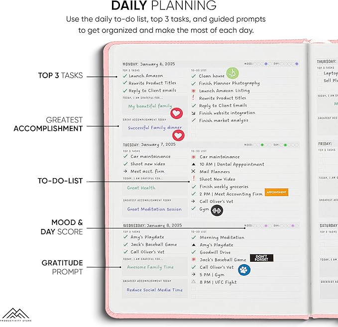 PRODUCTIVITY STORE Pro Max - Undated, 2025 Planner, 8.5" x 11" - The #1 Productivity Planner to Achieve Your 2025 Goals - Planner 2025-2026 - Pink - A4