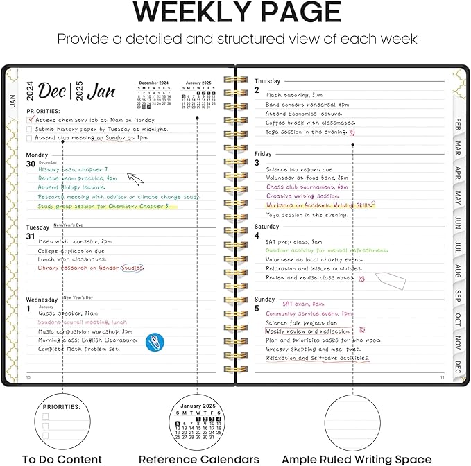 2025 Planner - Weekly and Monthly Planner Spiral Bound, January 2025 - December 2025, Hardcover 2025 Calendar Planner Book with Tabs, Inner Pocket, Perfect for Office Home School Supplies - A4 (8.5" x 11"), Aquamarine