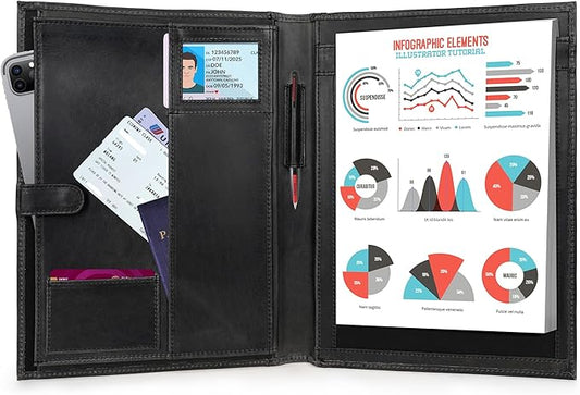 Leather Portfolio Professional Organizer Padfolio – Resume Folder, Document Binder w/Business Card Holder, Portfolios for Men & Women, Office & Business Supplies by Luxeoria | (Medium - Black)
