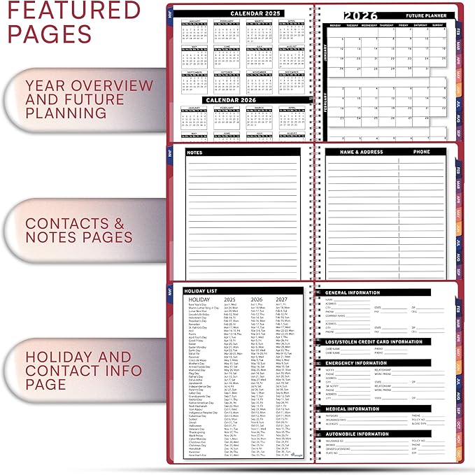 2025 Appointment Book & Planner- Ensight 6.5 x 8.5 inches, Large Tabbed Daily Hourly Weekly Planner, Calendar & Schedule Book 30-Minute time Slots, Business & Personal Planner Jan 2025- Dec 2025- Maroon