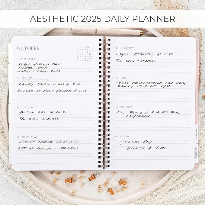 Beautiful 2025 Daily Planner - 7" x 10" Daily Planner for Women or Men with Weekly & Monthly Spreads for Easy Planning - Perfect Calendar Book To Organize All Tasks and Boost Productivity