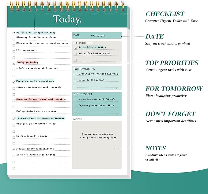 To Do List Notepad - Daily Planner Pad Undated 52 Sheets Tear Off, 6.5" x 9.8" Planning Pad Checklist Productivity Note Pad for Work and Personal Organized