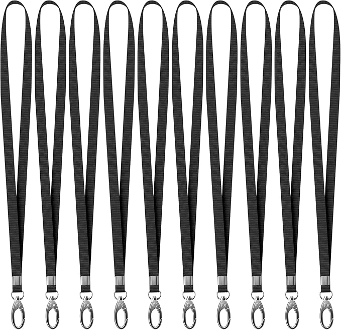 10 Pack Lanyards for ID Badges, Cruise Ship Cards, Keys, Keychain, Long-lasting Neck lanyard Strap with Clasp, Cruise Badge Key Lanyards for Men, Women, Teachers, Kids (Black)