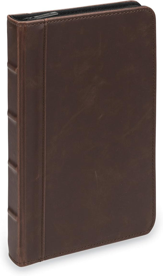 Samsill Small Vintage Portfolio/Zipper Faux Leather Portfolio, Book Style Hardback Design, Business & Interview Padfolio Organizer, Holds 5 x 8 Writing Pad, Dark Brown